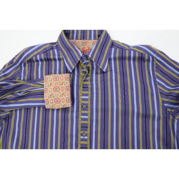 Robert Graham Shirt Mens XL Striped Flip Cuff Cotton‎ Long Sleeve Button Up - Picture 1 of 16